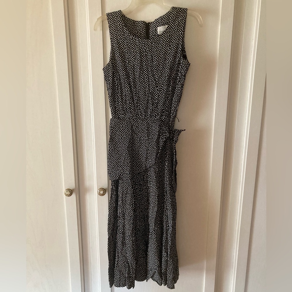 VTG Sheri Martin Black and White Polka Dot Maxi Dress Drop Hem